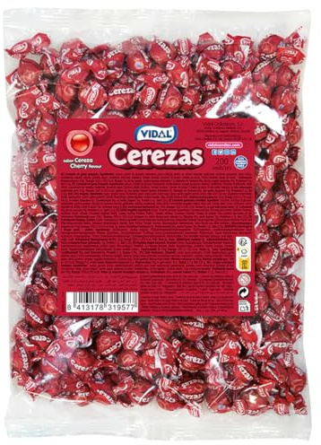 Vidal Golosinas Cherries. Caramelo de goma grageado sabor cereza. Bolsa de 200 unidades.
