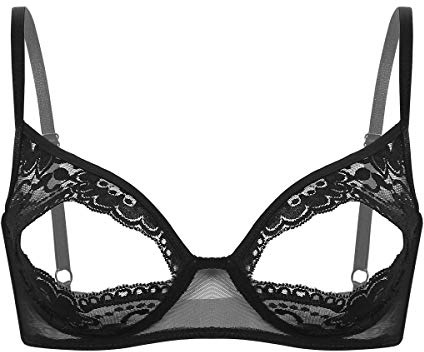 TiaoBug Damen sexy Dessous Erotik BH Bra Frauen Reizvolle Oberteil Reizwäsche Transparente Spitze Unterwäsche Offene Brust Verführerische Lingerie Cupless M