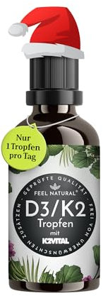 Vitamin D3/K2 Tropfen (50 ml) - 1000IE Vitamin D3 pro Tropfen - Spitzenrohstoff K2VITAL® mit 99,7% All-Trans-MK-7 - laborgeprüft, hochdosiert, ohne Zusätze, in Deutschland produziert