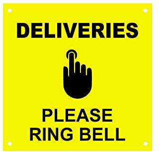 Hinweisschild mit englischem Text LIVERIES Please Ring Bell Entrance Notice Sign – Wasserdichtes Acrylbohrungen (gelb)