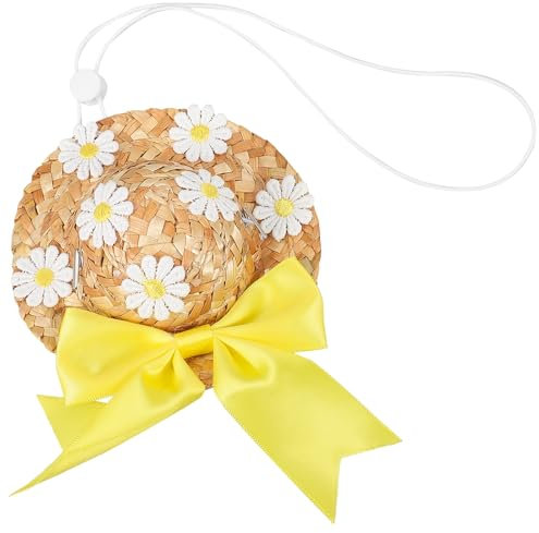 Hemobllo Hat, Dog Sombrero Hat Sun Cap Floral Chihuahua with Bow Adjustable Chin Strap Sun Woven for Small Dogs Puppy Cats