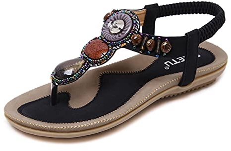 Onsoyours Sandales Femmes Plates, Chaussures Été Tongs à Talons Plats Claquettes Nu Pieds Semelle Compensée Confortable Bout Ouvert pour Filles Plage Noire D Noir 40 EU