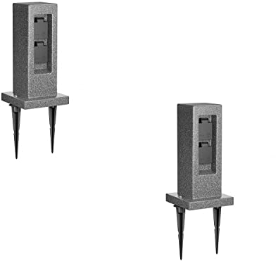 ledscom.de 2 Stück Garten Steckdosensäule Pock mit Erdspieß für außen, IP44, 2-Fach, anthrazit (Stein-Optik), eckig, 30cm