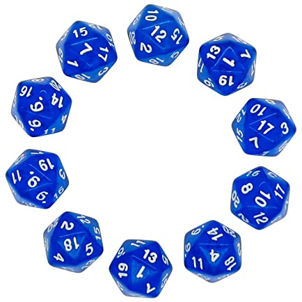 Lahviuu Tärning, 10 st d20 polyester tärningar Dice Set Vieleck tärningar för Dungeon och Dragons Pathfinder DND RPG MTG 20 mm transparent blå