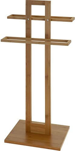 Free Standing Bamboo Towel Holder - Bathroom Drying & Storage Rail Rack Stand