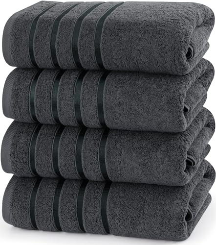 Utopia Towels 4-pack premium viskos överdimensionerade badhanddukar set, 100% ringspunnen bomull (77 x 54 tum) mycket absorberande, snabbtorkande duschhanddukar för badrum, spa, hotell och gym (grå)