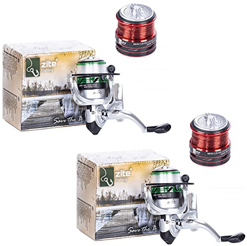Zite Fishing Angelrollen-Set - | je 2 Aluminium-Spulen | Spinn-Rolle mit | Schnellklapp-Kurbel | 0,25mm & 0,35mm Angelschnur Angelrolle, Angelrollen, Angel Rolle, Fishing Reel, Angelspule, Angel Spule