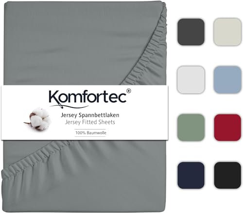 Komfortec Spannbettlaken Jersey 100% Baumwolle – 140x200 cm – 135g/m² – Weich, Atmungsaktiv & Hautfreundlich – Mit Rundumgummi – Oeko-Tex Zertifiziert – Für Boxspring, Topper & Matratzen – Grau