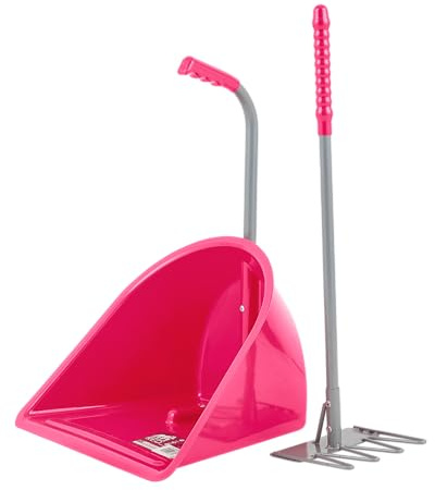 Red Gorilla Official TEENIE TIDEE in Pink with Short Traditional Rake Horse Manure Shovel Scoop Small Lightweight Suitable for Children Dustpan Set for Paddock Stable Horsebox or Garden Waste