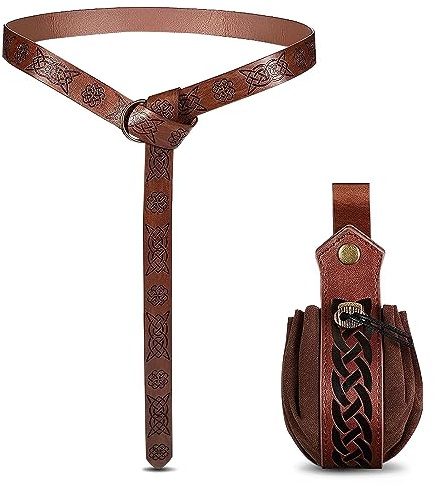 Halloween Nekromanten Anzug 2 Pcs,Mittelalterlicher Kunstledergürtel | +Gürteltasche,Mittelalter GüRtel Kleidung,Tragbare Vintage GüRtelschlaufe für Zauberer Hexe Cosplay,Kostümzubehör