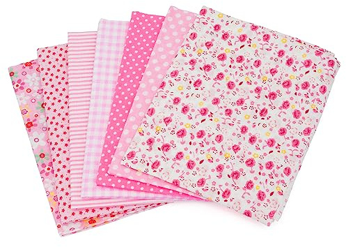 Tygpaket: 7 tyger av bomull, bomullstyg, fettkvarters i rosa för sömnad, quiltning och lapptäcke; storlek: 50 x 50 cm vardera