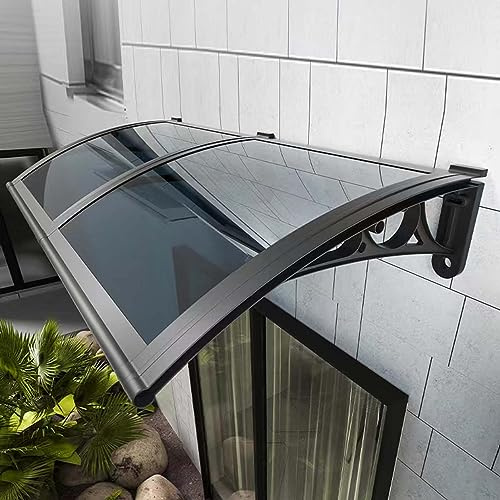 Marquise de Porte D'entrée Auvent de Porte,Polycarbonat Marquise de Porte et Fenêtres Balcon Exterieur,Pluie et Neige Protection Exterieur Support en Alliage D'Aluminium (100X480cm/39inX189in,100cm)