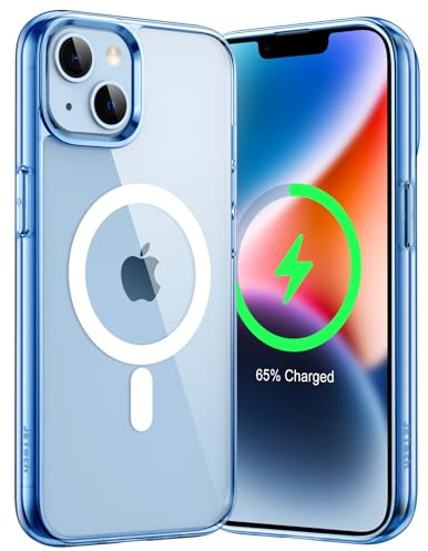 JETech Magnetisch Hülle für iPhone 14 6,1 Zoll Kompatibel mit MagSafe Kabellosem Laden, Stoßfest Handyhülle, Schutzhülle Kratzfeste Transparente Rückseite (Sierrablau/Weiß)