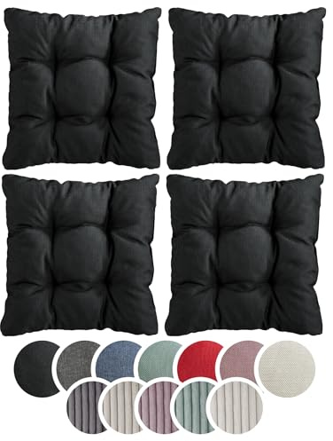 sleepling 4er Set Stuhlkissen 38x38cm, Sitzkissen für Stuhl Bank, Schwarz | Weicher Möbelstoff 38 x 38 cm, Indoor & Outdoor, Made in EU, OEKO-Tex, Waschbar bis 30 Grad, 4 Stück