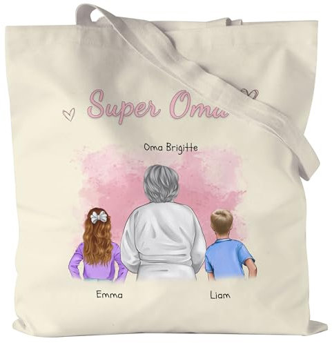 Kiddle-Design Oma Jutebeutel personalisiert 2 Enkel Geburtstagsgeschenk - Geschenk Omi mit Enkeltochter Enkelsohn - Beste Oma der Welt