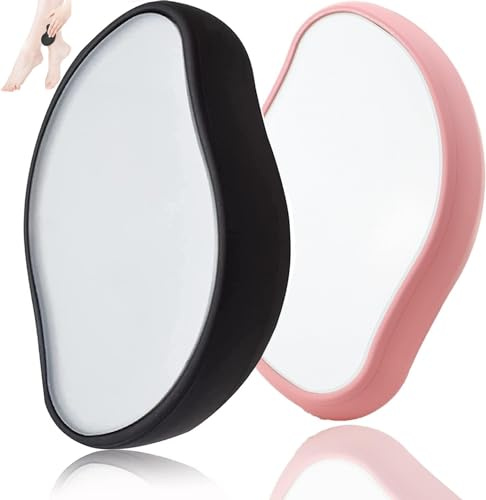 ieron 2 borradores de pelo de cristal, reutilizables, sin dolor, herramienta de depilación para exfoliación de la piel, borrador mágico para mujeres y hombres, piel suave y sedosa (negro+rosa)
