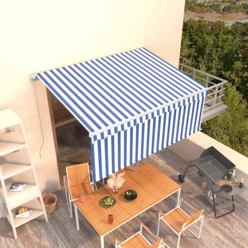 Gelenkarmmarkise,Balkon üBerdachunggelenkarmmarkise Einziehbar Mit Jalousie 3x2,5 M Blau Und WeißIdeal FüR Den Einsatz Im Freien, FüR TüRöFfnungen, Terrassen, Balkone Und Fenster