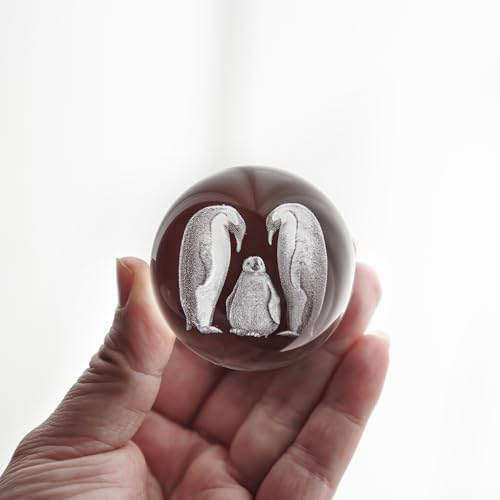 ZEERSHEE 60 mm Kristall-Pinguine, dekorative Kugeln, 3D-Lasergravur, Briefbeschwerer mit Ständer