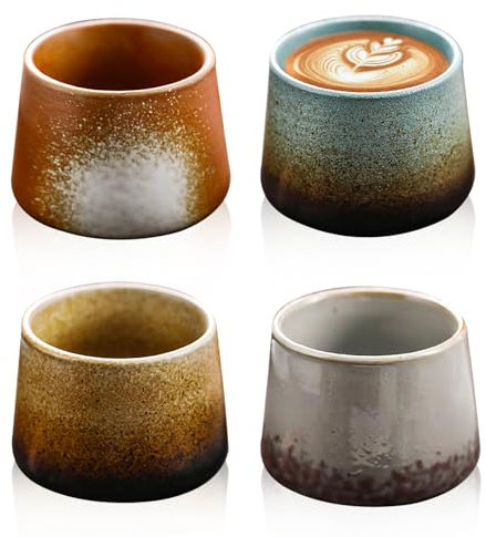 Set di 4 tazze da caffè espresso da 200 ml: set di tazze da caffè espresso in ceramica con pareti spesse, ideali per caffè espresso, moka macchiato, regalo perfetto per donne e uomini