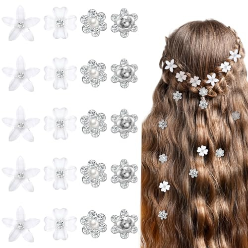 Bewudy 20 Stück Kleine Blume Haarspangen, Mini Niedlich Haarnadeln Strass Perlen Blumen Haarschmuck Frauen Dekorative Haarspangen für Mädchen Damen Brautschmuck Haarclips