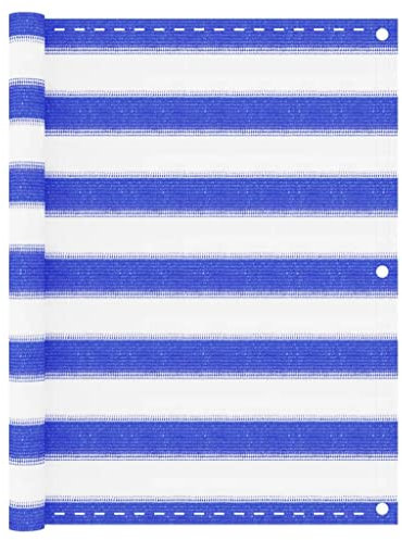 Hovothy Balkonbespannung Balkonsichtschutz Moderne Balkonverkleidung Sonnenschutz Sichtschutz für Schutz der Privatsphäre Winddicht und UV-beständig Balkon Dekoration Blau und Weiß 75x500 cm