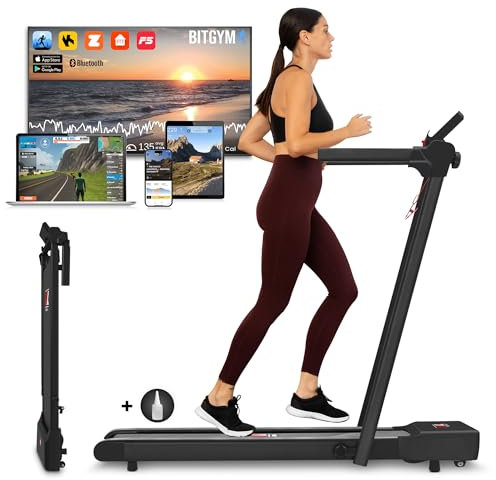 YM Tapis Roulant Elettrico Pieghevole, Tappeto Corsa MAXI 42cm, MARCHIO ITALIANO, 1-12 km/h, APP Kinomap Zwift Bitgym, INCLINAZIONE, Salvaspazio, 12 Programmi, Your Move, RICAMBI e ASSISTENZA ITALIA