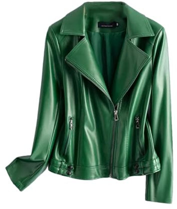 Damen-Jacke aus Schaffell, Reverskragen, volle Ärmel, Ledermäntel, lässig, Reißverschluss, kurze Motorradjacke, En8, L