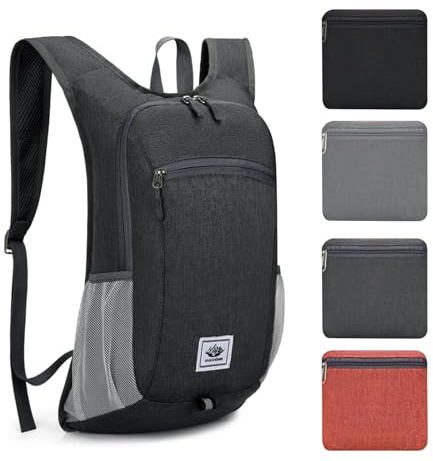 ROEOWENE 15L Rucksack Faltbar Ultraleicht für Camping Reisen-Schwarz | Wasserdicht Wanderrucksack Klein Damen Herren Mini Sportrucksack Outdoor Wanderrucksäcke Tagesrucksack Daypack Hiking