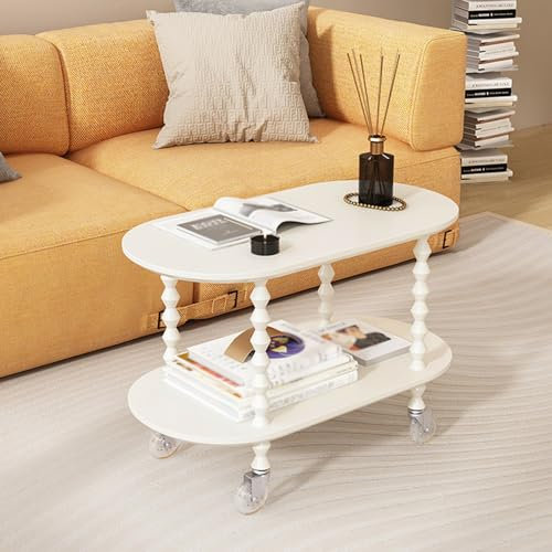 KHLMSRXJ Couchtisch mit Rollen | TV-Tabletttische mit feststellbaren Rollen | Mobiler Sofa-Beistelltisch | 2-stufiges Lagerregal | für Sofa, Küche, Wohnzimmer und Schlafzimmer (weiß)