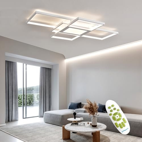 SXQYSM Dimmbar Deckenleuchte-Modern Led-Deckenlampe Wohnzimmer lampe Decke-Wohnzimmerlampe mit Fernbedienung Deckenbeleuchtung - Schlafzimmerlampe Decke (weiß, 110cm)