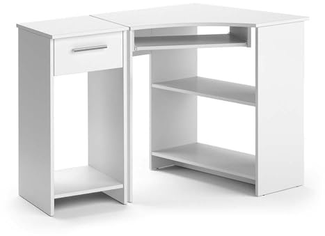Vicco Eckschreibtisch Odin, Weiß, 83 x 76 cm | Set mit PC-Schrank, mit ausziehbarer Tastaturablage und offenem Gerätefach