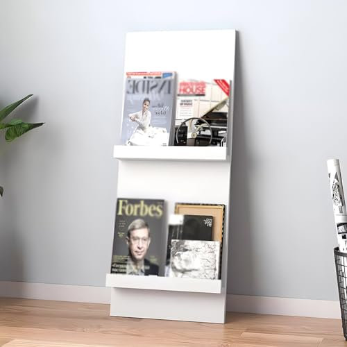 Zeitschriftensammler aus Holz, freistehend und an der Wand neigbar, für Büros und Wohnzimmer, Weiß, 60 x 100 cm