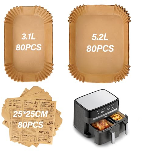 SdreMelo 240 Stück Backpapier für Heißluftfritteuse Tefal/Moulinex, EY9018 EY905D Dual 5.2L/3.1L, EZ9018 Airfryer