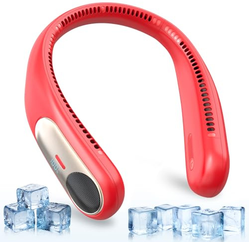Namecute Portable Neck Fan,Personal Wearable Bladeless Fan for Outdoor Indoor,LED Display,360° Powerful Cooling Airflow,4-Speeds,6000mAh USB Rechargeable,Birthday Gifts for Men Women Dad Mom (Red)
