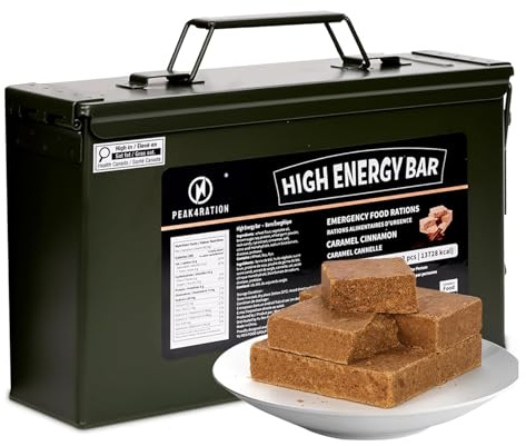 PEAK4RATION Barre à haute énergie | Biscuits de ration d'urgence – Caramel Cannelle 3kg 13728kcal | Biscuits compressés longue durée de conservation – Barre alimentaire de survie compacte