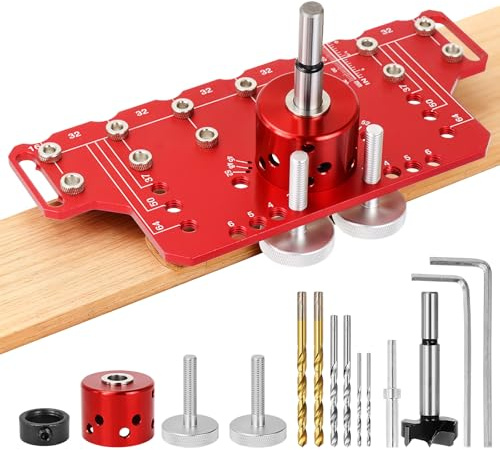 2 in 1 Shelf Pin Jig and 35mm Concealed Hinge Jig | Aluminium Alloy Cabinet Drilling Guide with Self-Clamping Design and Drill Bits