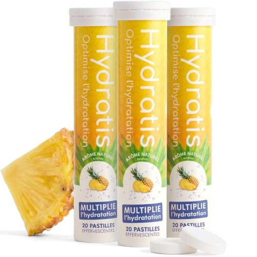 HYDRATIS - 3x20 Pastilles Hydratation Electrolytes - Ananas | Améliore l'Hydratation et Favorise l'Énergie - Formule Isotonique - Sport. Récupération. Bien-être