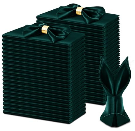 KKJIAF Jägergrüne quadratische Satin-Servietten, 43,2 x 43,2 cm, weiche, glatte Stoffservietten, seidige Tischservietten für Hochzeitsbankett, Party-Dekoration, 50 Stück