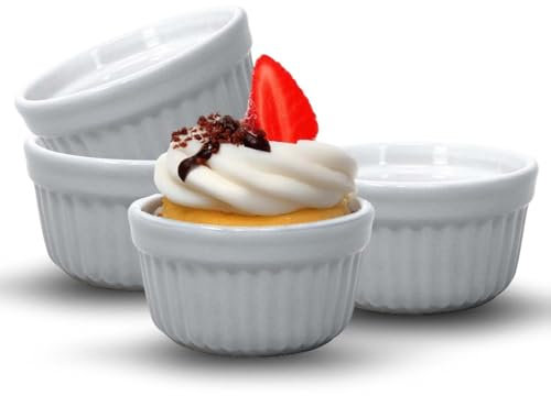 UNIQUE HOME LIVING Ramekins Set of 4, 7oz Ceramic Soufflé Dishes for Creme Brulee, Muffin, Pudding, Baking Dishes for Air Fryer & Oven, Mini Bowl for Dips, Sauces, Snacks and Fruits - Grey
