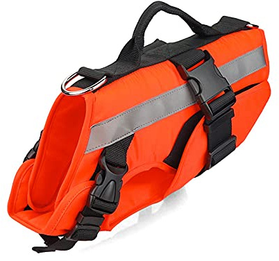 PETCUTE Hundeschwimmweste,Verstellbare Hund Rettungsweste mit Rettungsgriff und Reflektierend,Schwimmweste für Kleine Mittlere und Große Hunde,für Schwimmbad,Bootfahren,Kanufahren L