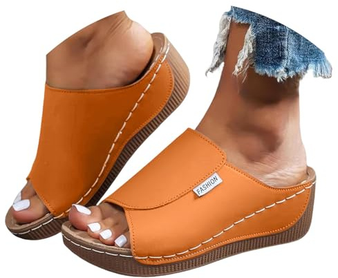 Dam Sommar Ortopediska Läder Anatomiska Sandaler Kiltofflor Bekväma Hem Elegant Lättvikts Fascites Sandaler Öppen Mode Halkfri Bågstöd Sandal Strand Hav 2025, Apelsin, 37 EU