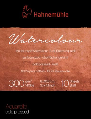 Watercolour, echt Bütten Block, 8 x 10,5 cm, 300g/m², 10 Blatt