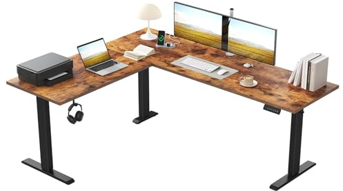 Klicelor Eckschreibtisch höhenverstellbar elektrisch 160 x 140 cm | L-förmiger Schreibtisch mit 3 Speicherplätzen, 80 kg Belastbarkeit, Computertisch für Homeoffice, Braun