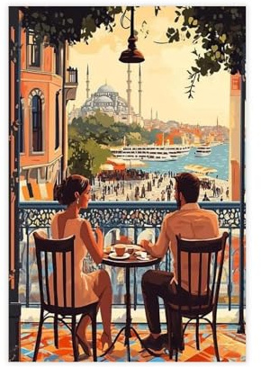 IADNG Romantischer türkischer Tee Kunstdruck auf Leinwand, Poster, Wandkunstdruck, Bild, Gemälde, 50 x 75 cm
