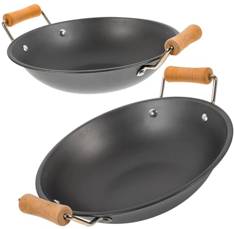TOGEVAL 2piezas Olla Antidesbordamiento Pequeña De Metal Con Mango De Madera Paellera Para Cocinar Para Comida Comprador Wok De Cocina Portátil