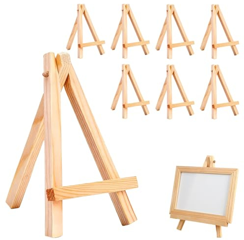 KALUROIL Mini Caballete Madera Mesa 8 Unidades, Soporte exhibidor Triangular Plegable 15x8 cm, Color Natural para Fotos Eventos Bodas Arte decoración Escritorio hogar Manualidades
