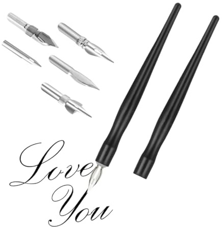 YUVKIN Set di 2 Penne con Corpo in Plastica, Pennini per Fumetti, Calligrafia e Disegno, Stilografiche per Calligrafia con Portapenne per Artisti, Inchiostro di China, Set Disegno Inclusi 5