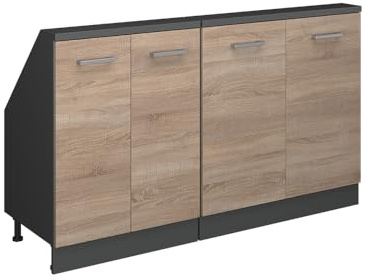 Vicco Küchenschrank für Dachschrägen R-Line, Sonoma/Anthrazit, 140 cm 2er Set