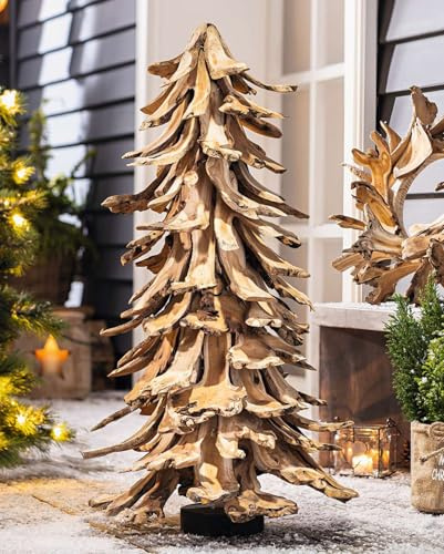 Dekoleidenschaft Dekotanne Holzscheiben 90 cm hoch, künstlicher Weihnachtsbaum aus Massivholz, Tannenbaum Alternative, Kunstbaum Weihnachten