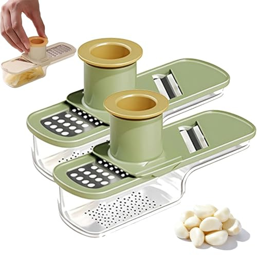 3-in-1 Manual Garlic Grinder - Stainless Steel Mini Chopper with Hand Guard, Non-Slip Base & Easy Clean Design for Grinding Ginger, Garlic & Soft Fruits (2pcs)